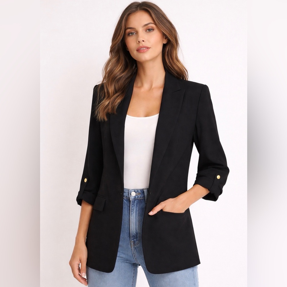 ZARA Women’s Size S Black Tailored Blazer Structured 3/4 Sleeve Jacket(A261)✨